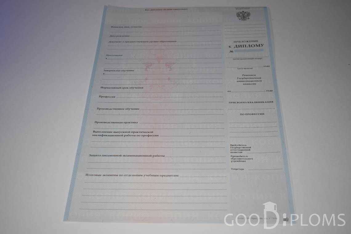 Приложение к Диплому Училища период выдачи 2007-2010  -  Усть-Каменогорск
