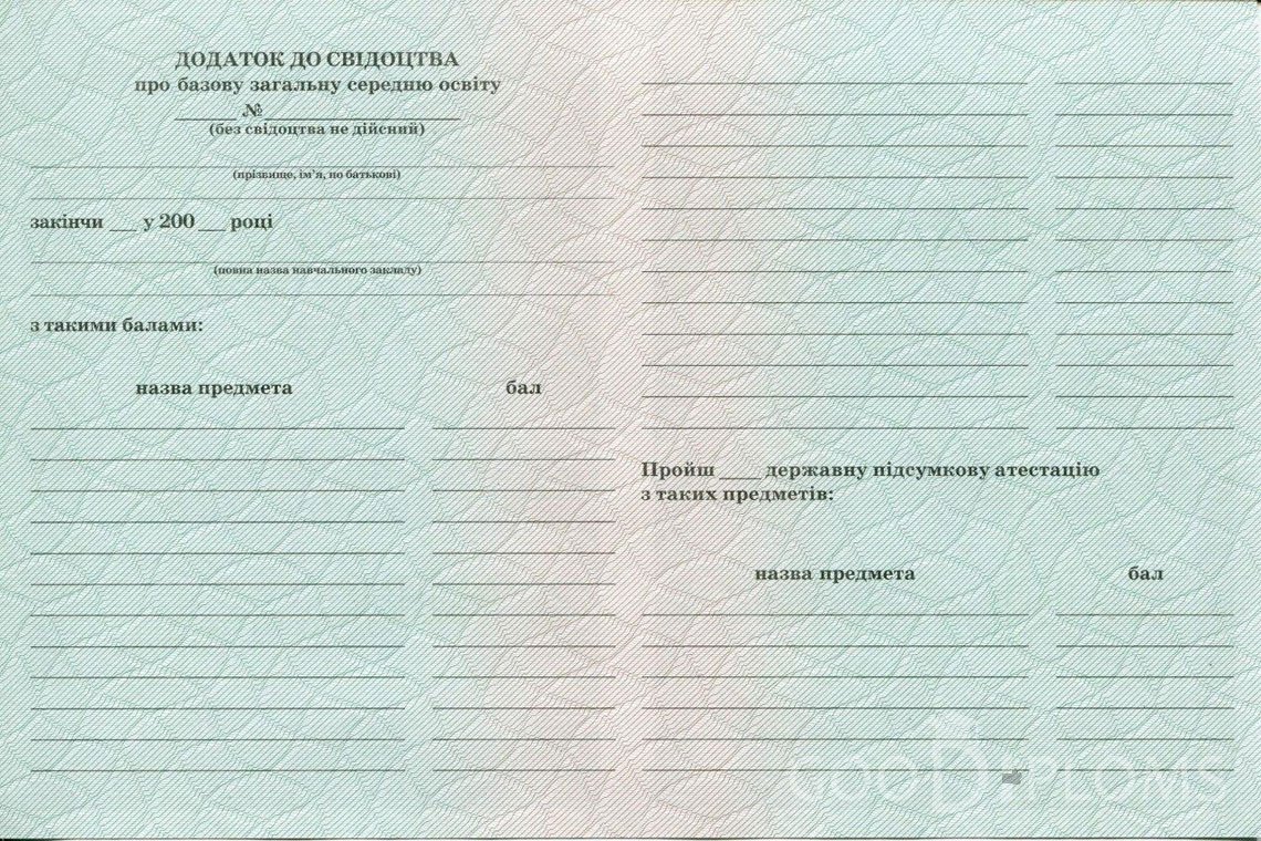 Украинский аттестат за 9 класс - Обратная Сторона приложения- Усть-Каменогорск